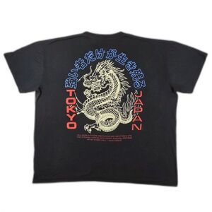 Launder Men’s 2XL Golden Dragon Tokyo Japan Graphic T Shirt Black Streetwear